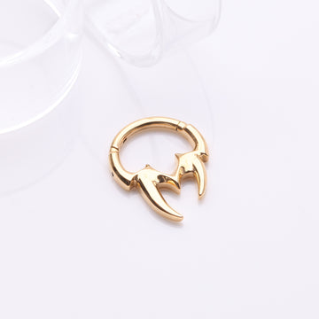 Detail View 1 of Golden Tribal Inspired Vicious Fangs Clicker Hoop Ring